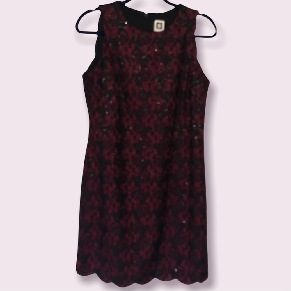 ANN KLEIN ‎ Lace Black and Crimson Dress Sz 6